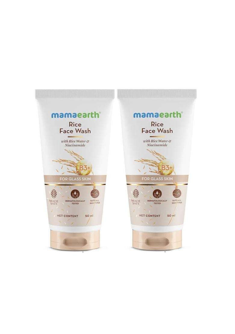 Mamaearth Rice Face Wash With Rice Water & Niacinamide for Glass Skin 50 ml x 2 - Indya