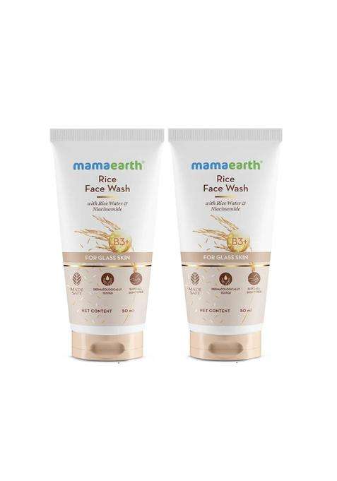 Mamaearth Rice Face Wash With Rice Water & Niacinamide for Glass Skin 50 ml x 2