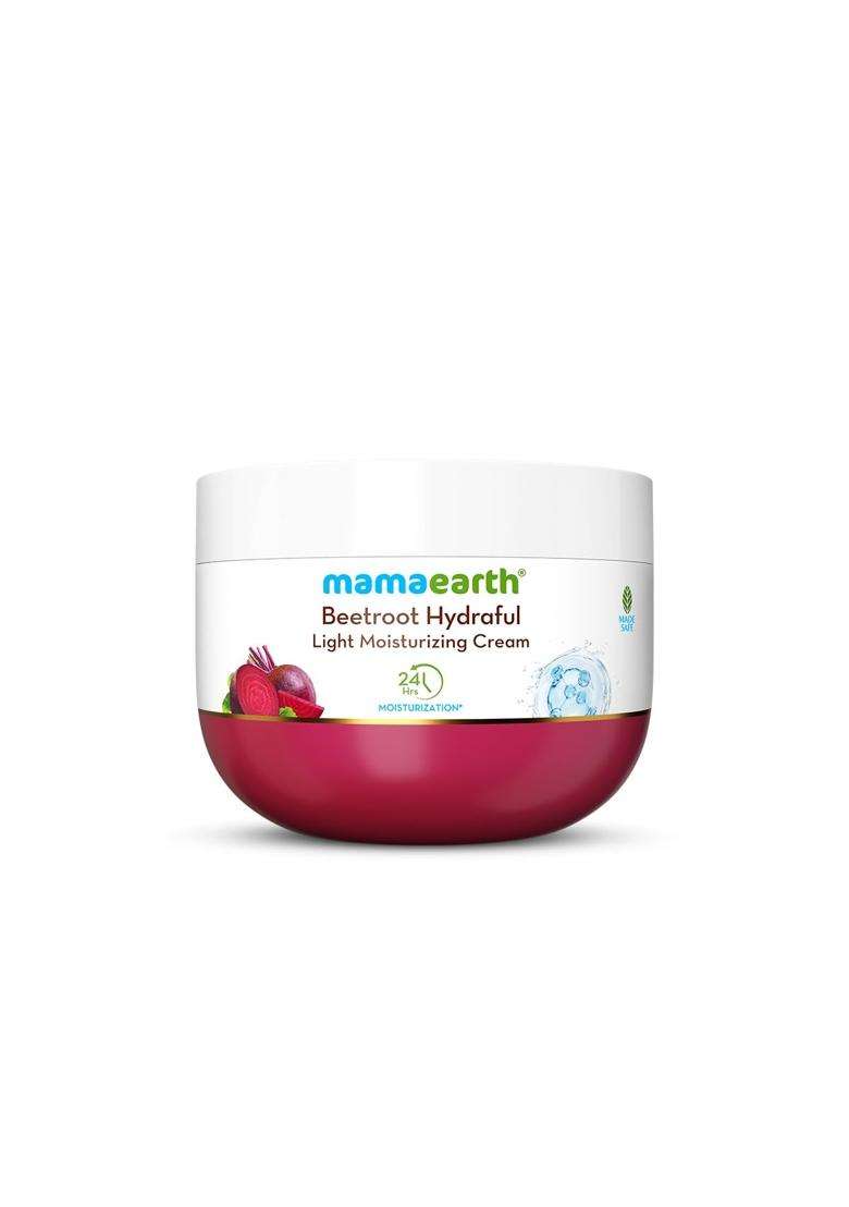 Mamaearth Beetroot Hydraful Light Moisturizing Cream with Beetroot & Hyaluronic Acid 200 g | For Hydrated Pink Glow | For Face, Hand & Body - Indya