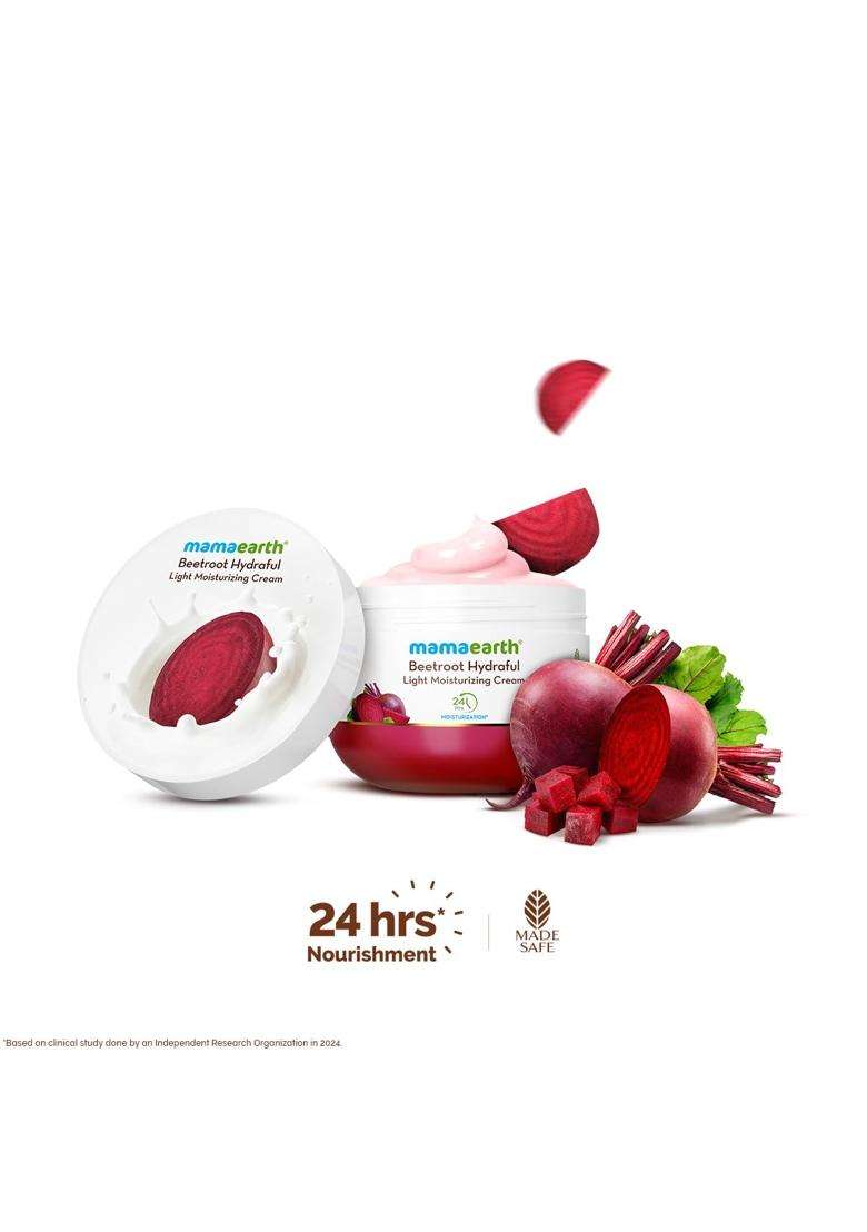 Mamaearth Beetroot Hydraful Light Moisturizing Cream with Beetroot & Hyaluronic Acid 200 g | For Hydrated Pink Glow | For Face, Hand & Body - Indya
