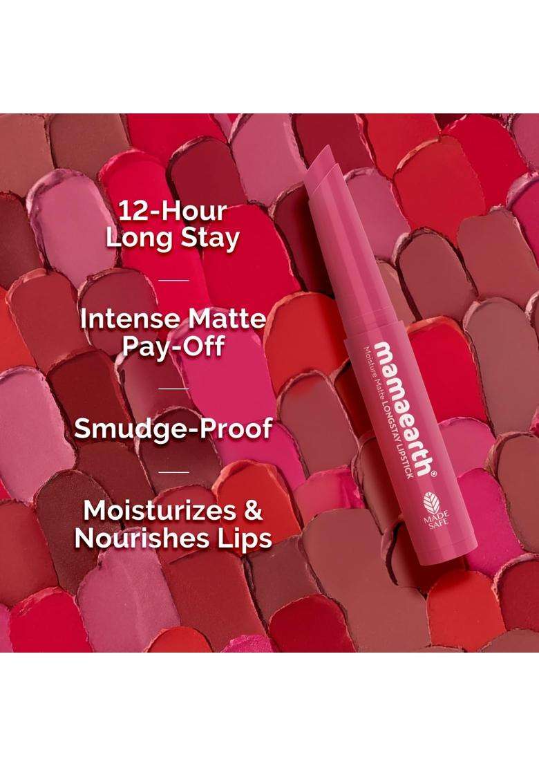 Mamaearth Moisture Matte Longstay Mini Lipstick with Avocado Oil & Vitamin E for 12 Hour Long Stay-03 Candyfloss Pink 0.7 g - Indya