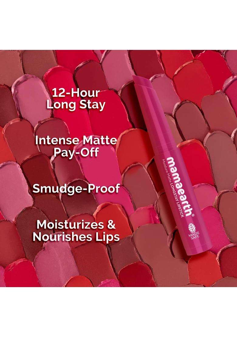 Mamaearth Moisture Matte Longstay Mini Lipstick with Avocado Oil & Vitamin E for 12 Hour Long Stay- 12 Berrylicious Magenta- 0.7 g - Indya