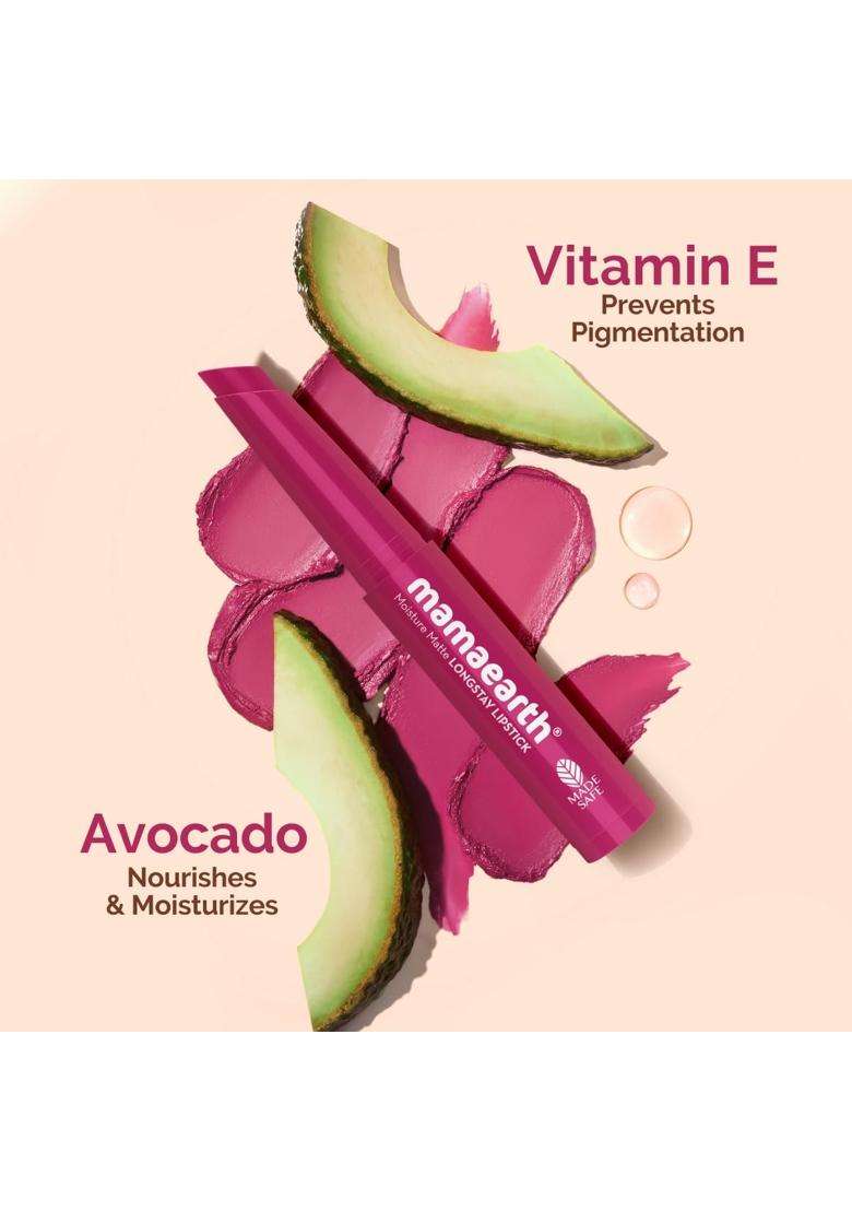 Mamaearth Moisture Matte Longstay Mini Lipstick with Avocado Oil & Vitamin E for 12 Hour Long Stay- 12 Berrylicious Magenta- 0.7 g - Indya