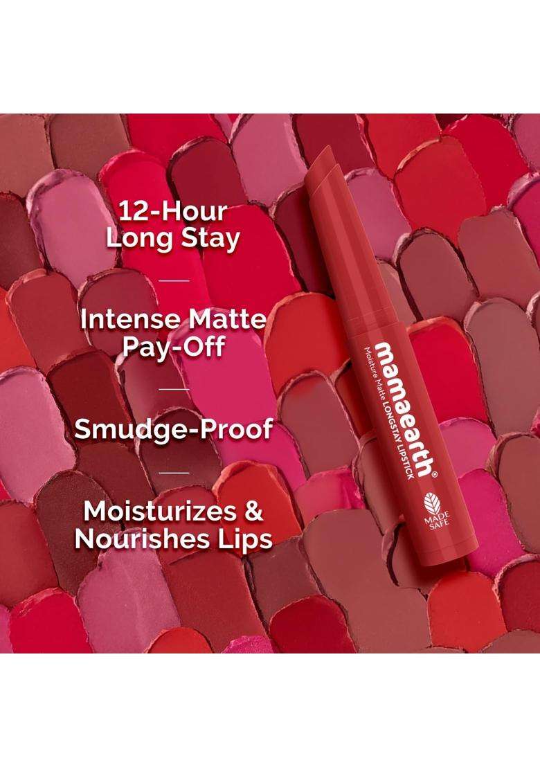 Mamaearth Moisture Matte Longstay Mini Lipstick with Avocado Oil & Vitamin E for 12 Hour Long Stay-07 Raspberry Scarlet 0.7 g - Indya