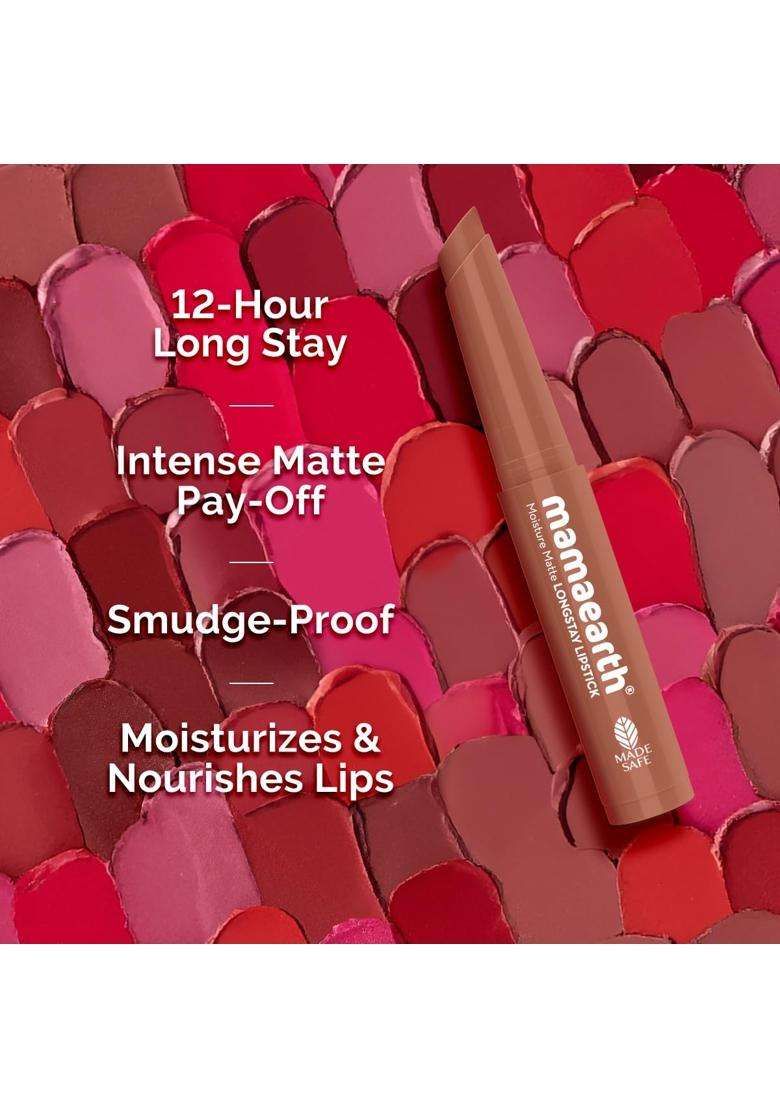 Mamaearth Moisture Matte Longstay Mini Lipstick with Avocado Oil & Vitamin E for 12 Hour Long Stay-04 Cinnamon Nude 0.7 g - Indya