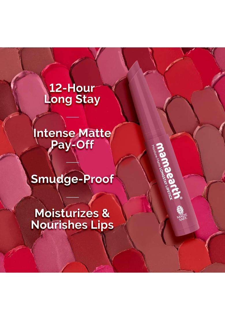 Mamaearth Moisture Matte Longstay Mini Lipstick with Avocado Oil & Vitamin E for 12 Hour Long Stay-08 Pink Tulip 0.7 g - Indya