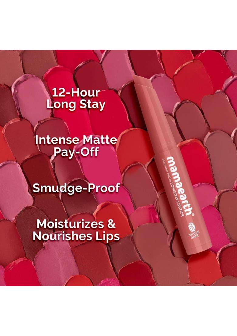 Mamaearth Moisture Matte Longstay Mini Lipstick with Avocado Oil & Vitamin E for 12 Hour Long Stay- 05 0.7 g | Bubblegum Nude - Indya
