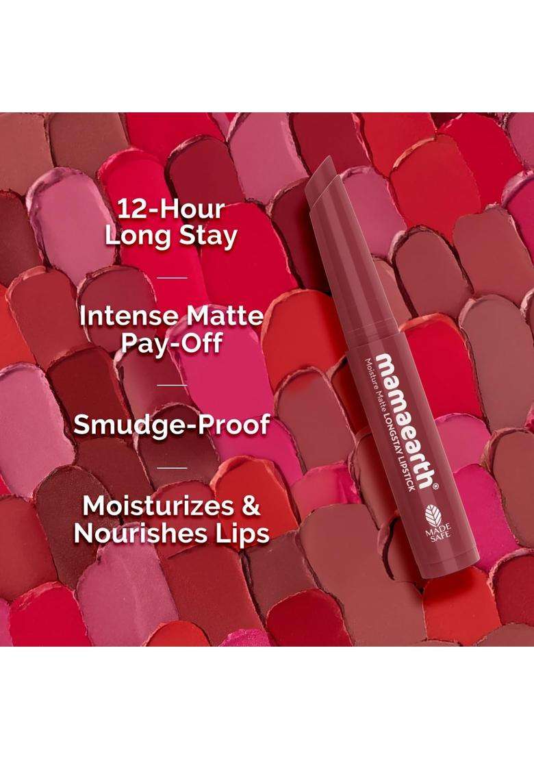 Mamaearth Moisture Matte Longstay Mini Lipstick with Avocado Oil & Vitamin E for 12 Hour Long Stay-02 Plum Punch 0.7 g - Indya