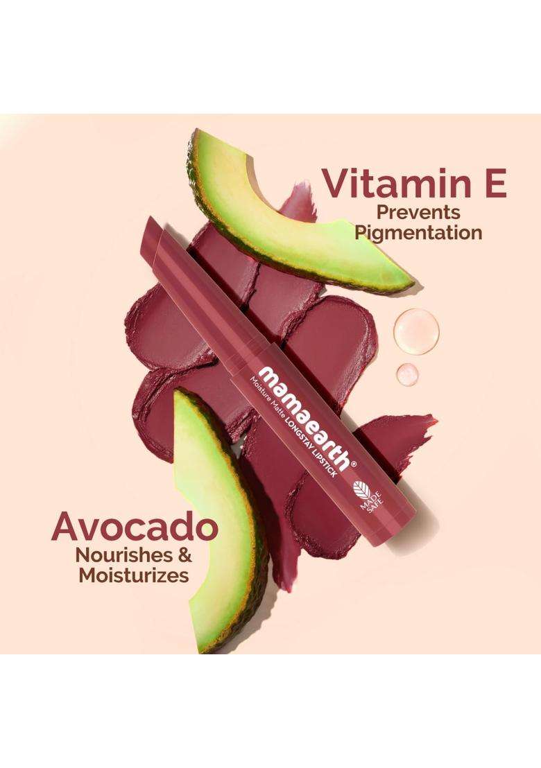 Mamaearth Moisture Matte Longstay Mini Lipstick with Avocado Oil & Vitamin E for 12 Hour Long Stay-02 Plum Punch 0.7 g - Indya