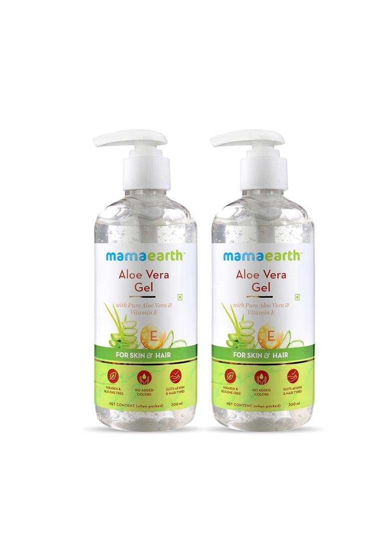 Mamaearth Aloe Vera Gel with Pure Aloe Vera & Vitamin E for Skin and Hair 300 ml (Pack of 2) | Hydrates Skin | Soothes Irritated Skin - Indya