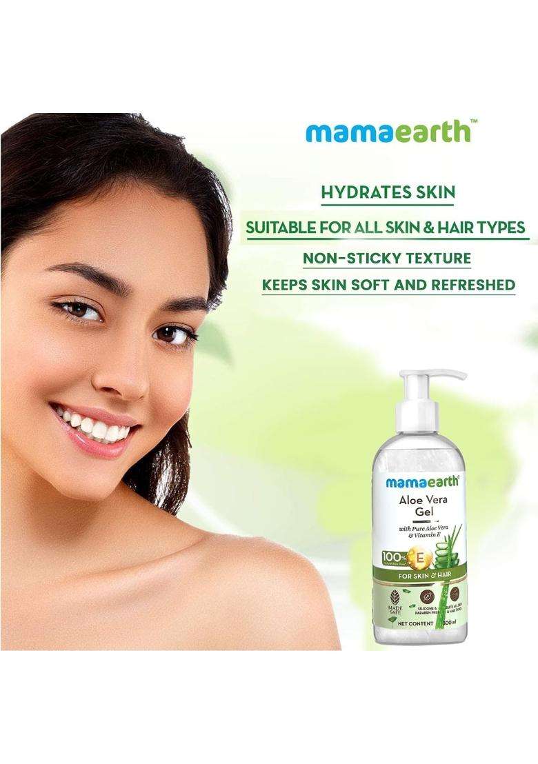 Mamaearth Aloe Vera Gel for Skin & Hair 300 ml | With Pure Aloe Vera & Vitamin E | Hydrates Skin | Soothes Irritated Skin | Keeps Scalp Healthy - Indya