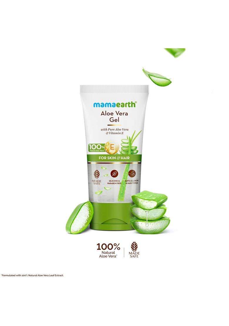 Mamaearth Aloe Vera Gel with 100% Pure & Natural Aloe Vera & Vitamin E for Skin & Hair 150 ml | Hydrates, Moisturizes skin | Soothes Irritated Skin - Indya