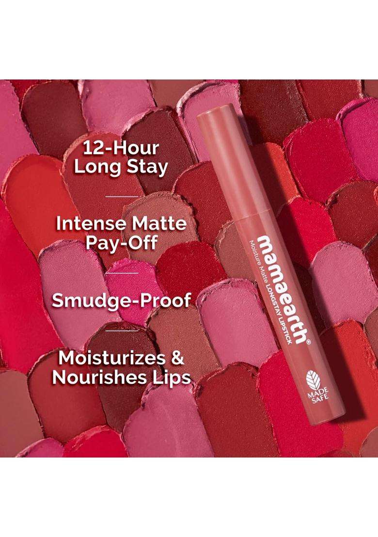 Mamaearth Moisture Matte Longstay Lipstick with Avocado Oil & Vitamin E for 12 Hour Long Stay-01 Carnation Nude 2 g - Indya