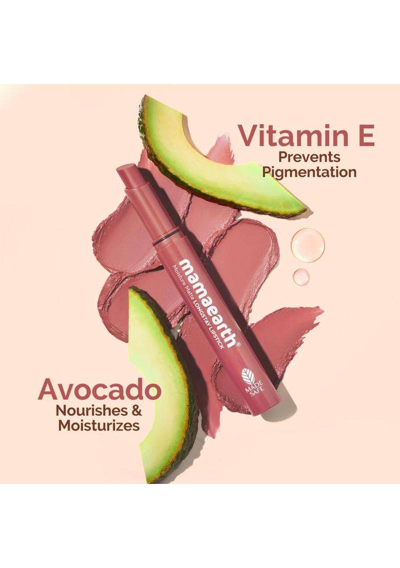 Mamaearth Moisture Matte Longstay Lipstick with Avocado Oil & Vitamin E for 12 Hour Long Stay-01 Carnation Nude 2 g - Indya