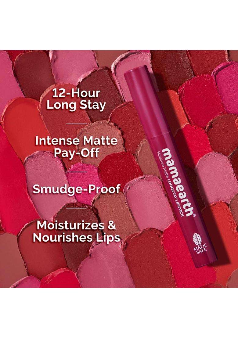 Mamaearth Moisture Matte Longstay Lipstick With Avocado Oil & Vitamin E For 12 Hour Long Stay-12 Berrylicious Magenta 2 g - Indya