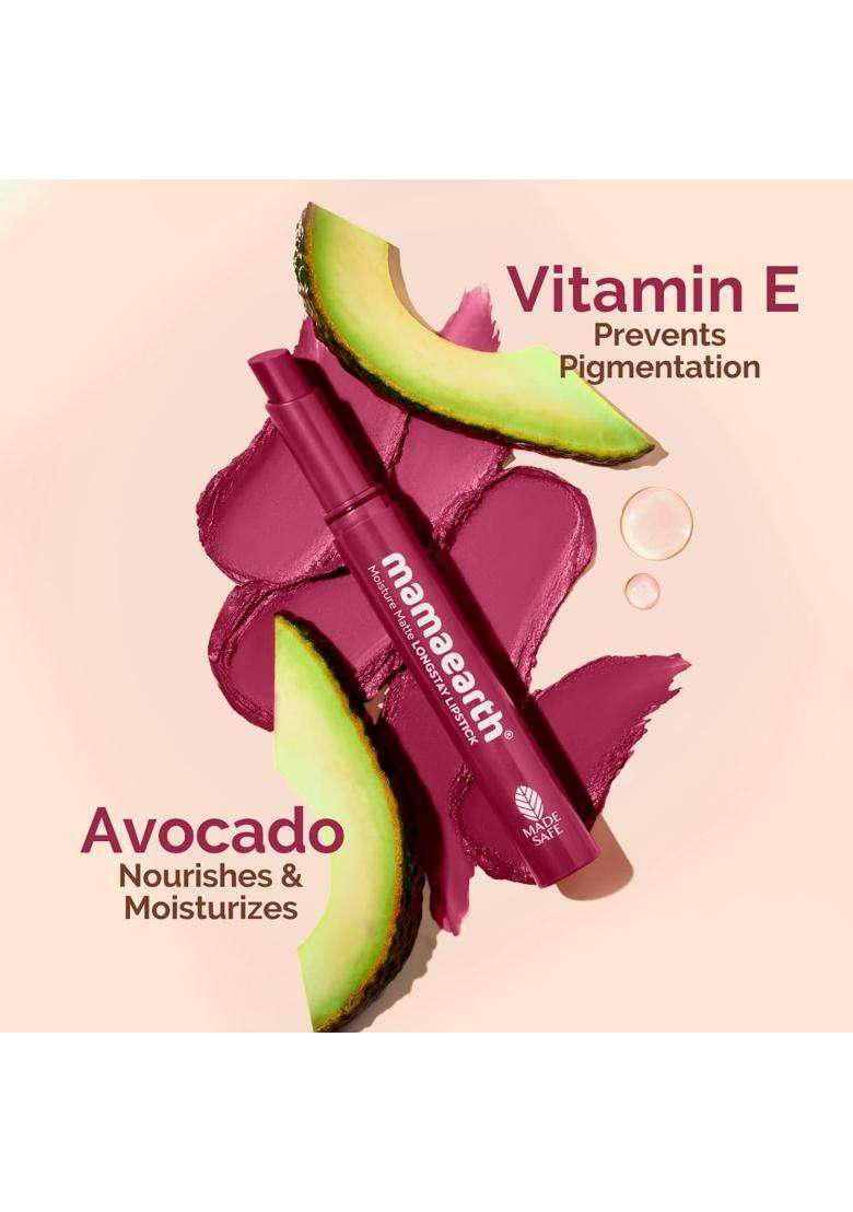 Mamaearth Moisture Matte Longstay Lipstick With Avocado Oil & Vitamin E For 12 Hour Long Stay-12 Berrylicious Magenta 2 g - Indya
