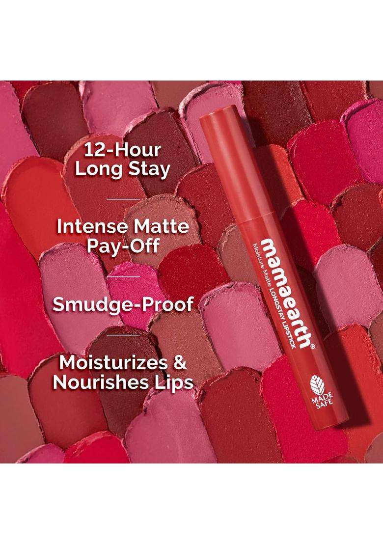 Mamaearth Moisture Matte Longstay Lipstick Raspberry Scarlet, 2 g - Indya