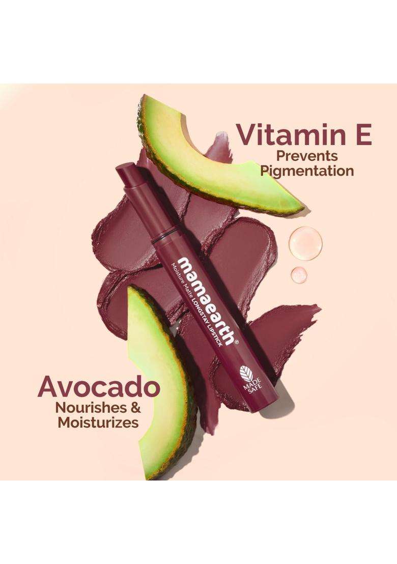 Mamaearth Moisture Matte Longstay Lipstick with Avocado Oil & Vitamin E for 12 Hour Long Stay-21 Amber Rose 2 g - Indya