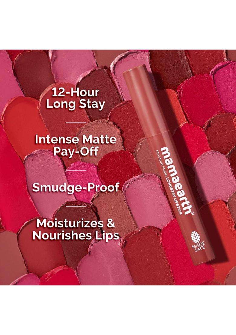 Mamaearth Moisture Matte Longstay Lipstick With Avocado Oil & Vitamin E For 12 Hour Long Stay-05 Bubblegum Nude 2 g - Indya