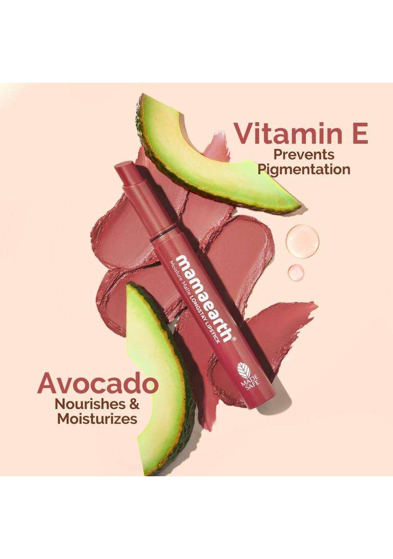 Mamaearth Moisture Matte Longstay Lipstick With Avocado Oil & Vitamin E For 12 Hour Long Stay-05 Bubblegum Nude 2 g - Indya