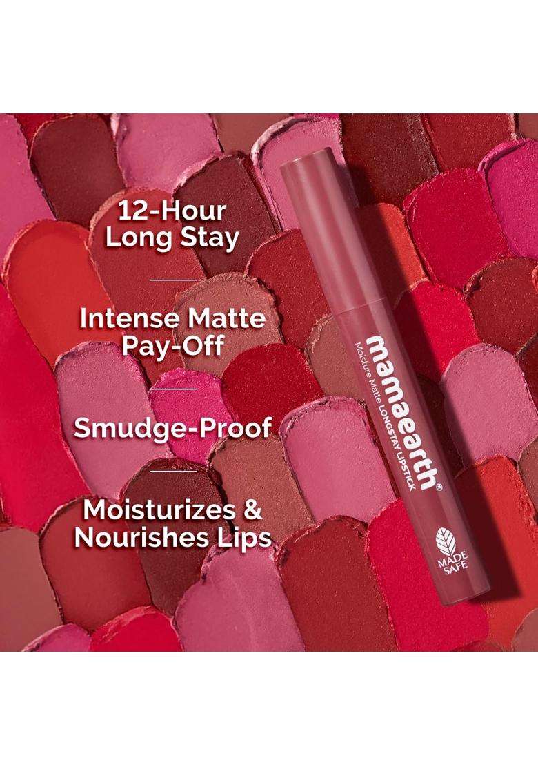 Mamaearth Moisture Matte Longstay Lipstick With Avocado Oil & Vitamin E For 12 Hour Long Stay-02 Plum Punch 2 g - Indya