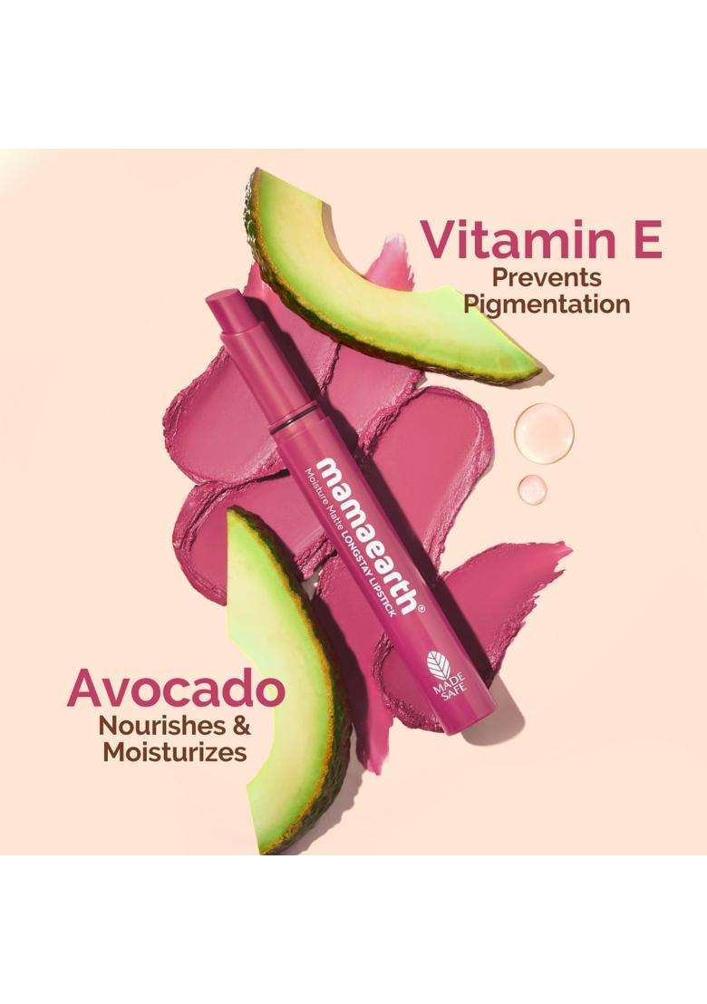 Mamaearth Moisture Matte Longstay Lipstick With Avocado Oil & Vitamin E For 12 Hour Long Stay-03 Candyfloss Pink 2 g - Indya