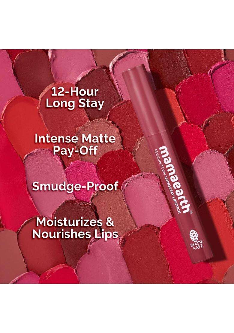 Mamaearth Moisture Matte Longstay Lipstick with Avocado Oil & Vitamin E for 12 Hour Long Stay-19 Spiced Petals 2 g - Indya