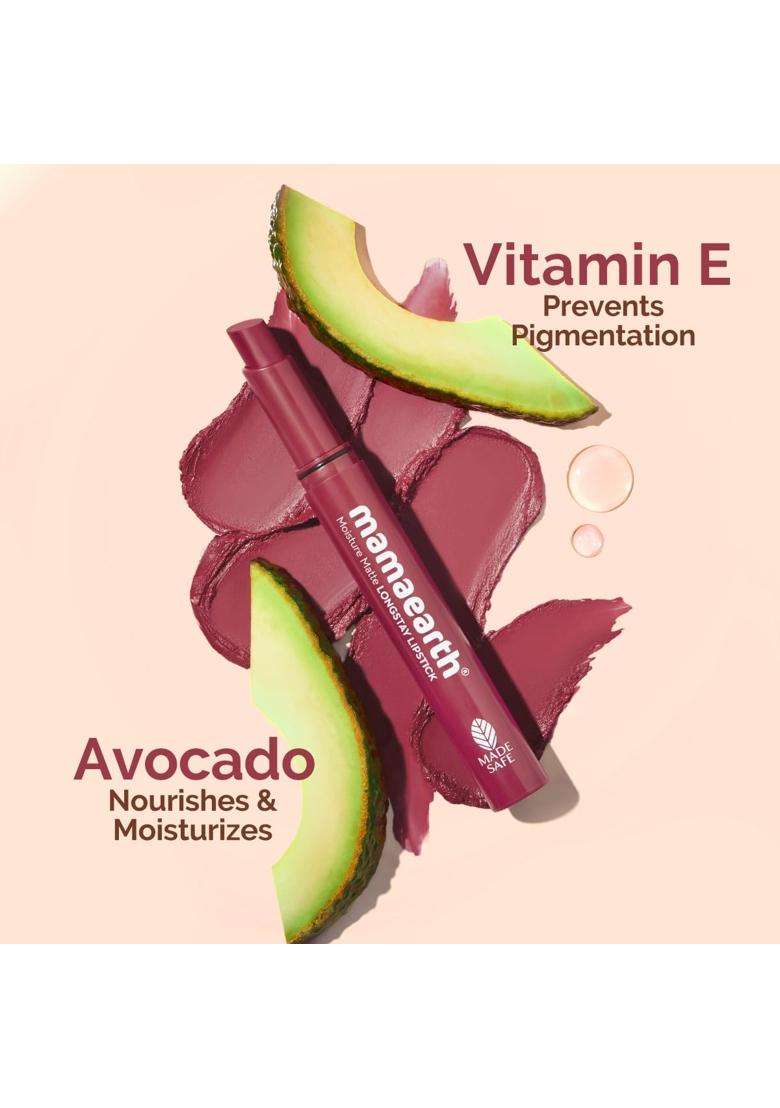 Mamaearth Moisture Matte Longstay Lipstick with Avocado Oil & Vitamin E for 12 Hour Long Stay-19 Spiced Petals 2 g - Indya