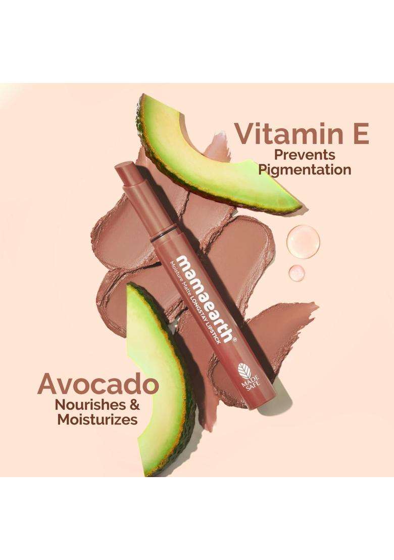 Mamaearth Moisture Matte Longstay Lipstick With Avocado Oil & Vitamin E For 12 Hour Long Stay-04 Cinnamon Nude 2 g - Indya