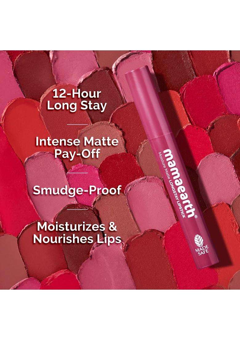 Mamaearth Moisture Matte Longstay Lipstick With Avocado Oil & Vitamin E For 12 Hour Long Stay- 10 Pink Lemonade 2 g - Indya
