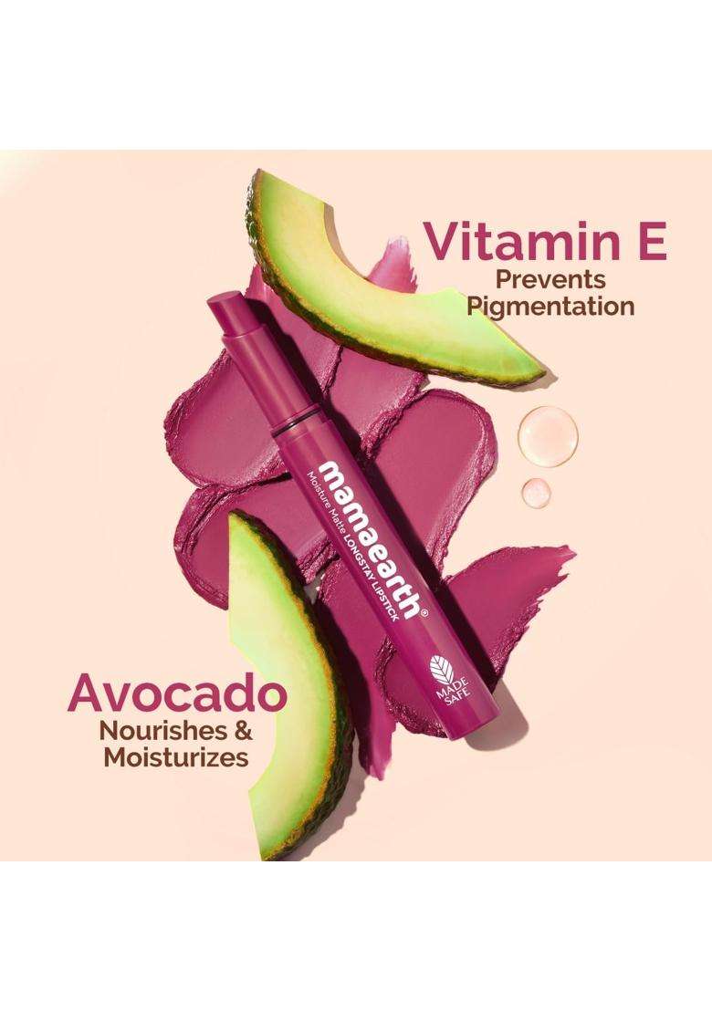 Mamaearth Moisture Matte Longstay Lipstick With Avocado Oil & Vitamin E For 12 Hour Long Stay- 10 Pink Lemonade 2 g - Indya