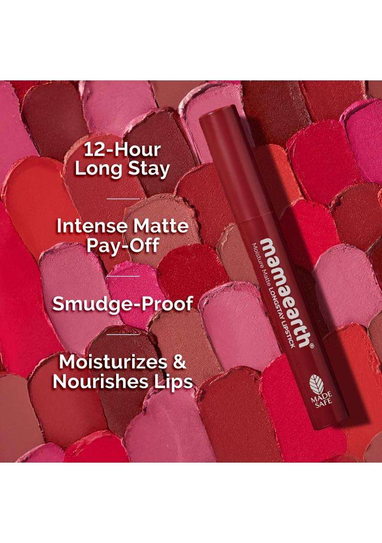 Mamaearth Moisture Matte Longstay Lipstick with Avocado Oil & Vitamin E for 12 Hour Long Stay 2 g (Raisin Punch) - Indya