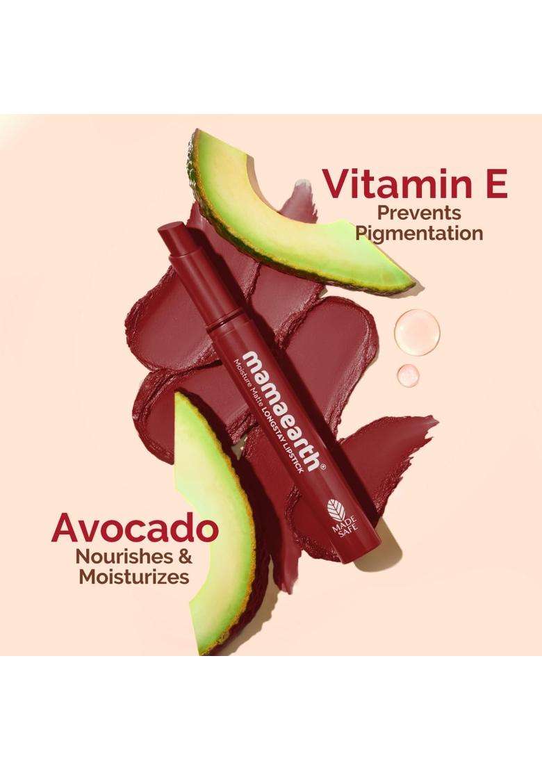 Mamaearth Moisture Matte Longstay Lipstick with Avocado Oil & Vitamin E for 12 Hour Long Stay 2 g (Raisin Punch) - Indya