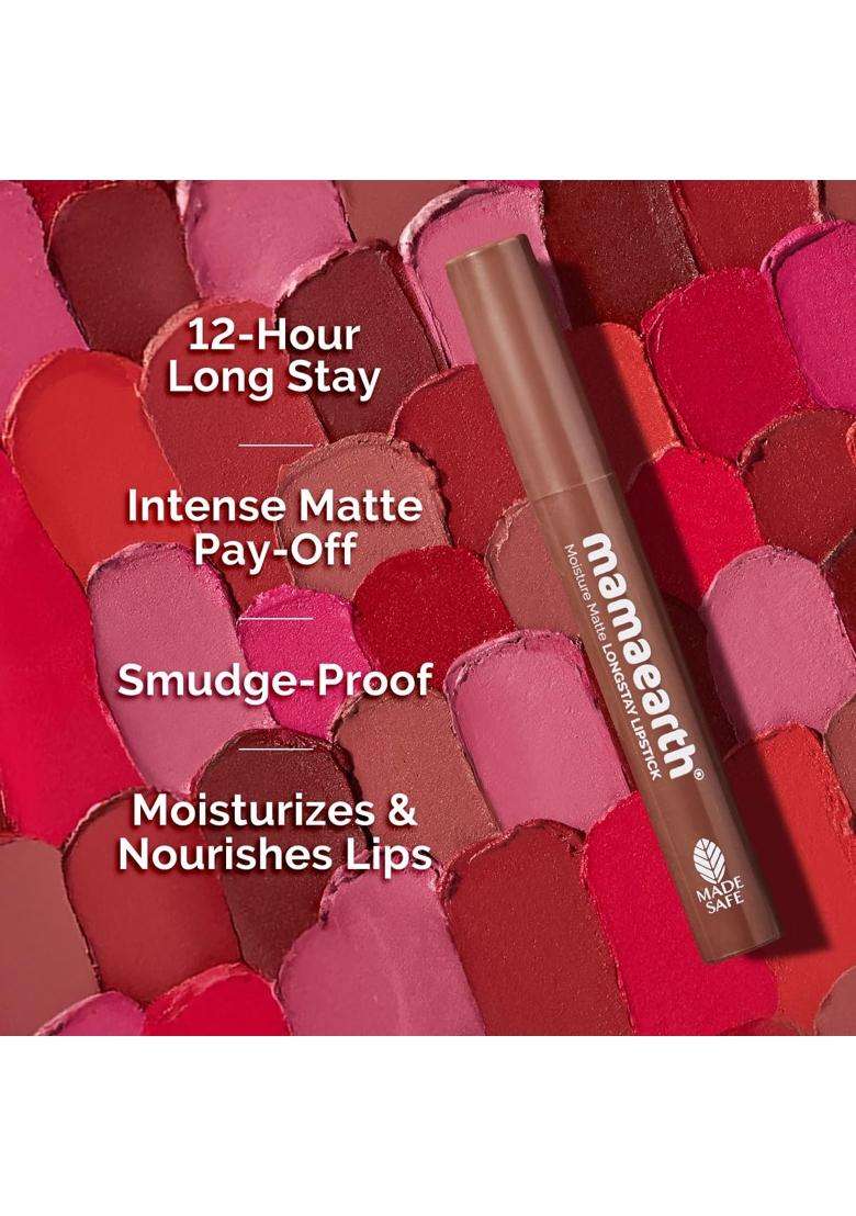 Mamaearth Moisture Matte Longstay Lipstick With Avocado Oil & Vitamin E For 12 Hour Long Stay-09 Espresso Brown 2 g - Indya