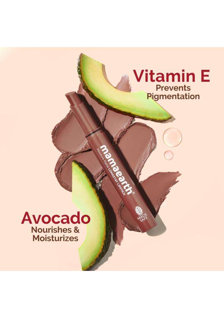 Mamaearth Moisture Matte Longstay Lipstick With Avocado Oil & Vitamin E For 12 Hour Long Stay-09 Espresso Brown 2 g - Indya