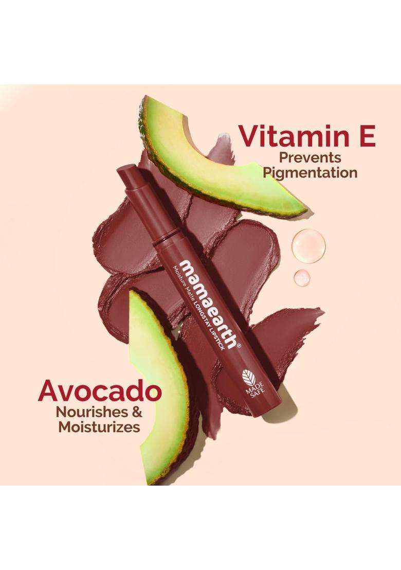 Mamaearth Moisture Matte Longstay Lipstick with Avocado Oil & Vitamin E for 12 Hour Long Stay 2g (Hazelnut Brown) - Indya