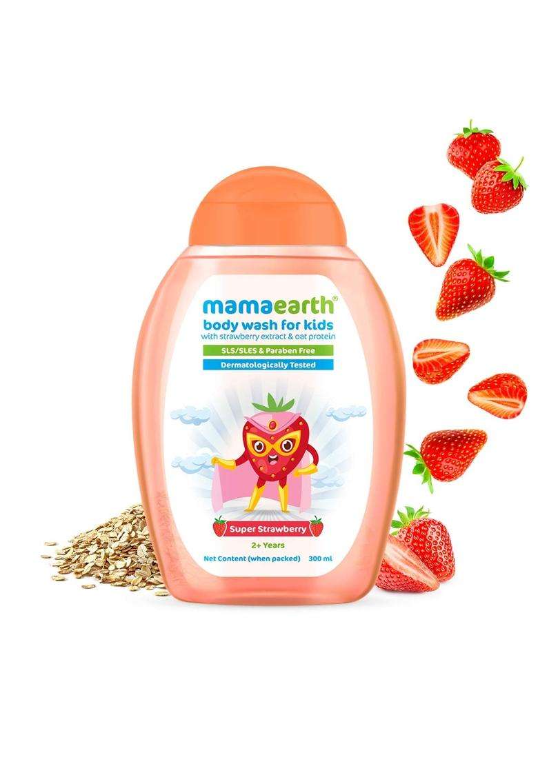 Mamaearth Super Strawberry Body Wash For Kids 300 ml | Infused with Strawberry and Oat Protein - Indya