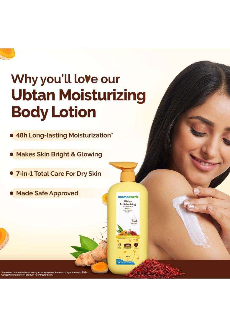 Mamaearth Ubtan Moisturizing Body Lotion with Turmeric & Saffron for Glowing Skin 400 ml | 48 Hrs Moisturization | Nourishes Dry Skin - Indya