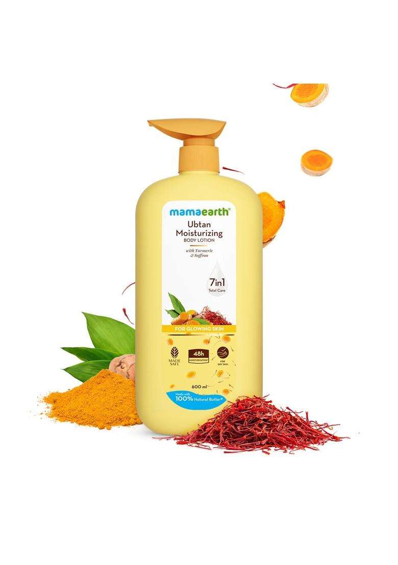 Mamaearth Ubtan Moisturizing Body Lotion with Turmeric & Saffron for Glowing Skin 600 ml | 48H Moisturization | Nourishes Dry Skin | 7in1 Total Care - Indya