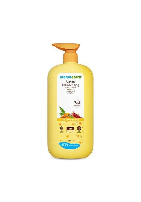 Mamaearth Ubtan Moisturizing Body Lotion with Turmeric & Saffron for Glowing Skin 600 ml | 48H Moisturization | Nourishes Dry Skin | 7in1 Total Care