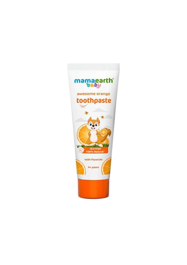 Mamaearth Natural Toothpaste For Cleanses Cavity,Plaque Repairing, Orange Flavour, SLS Free, With 750 Ppm Fluoride, 4+ Years, Plant Based with No - Indya