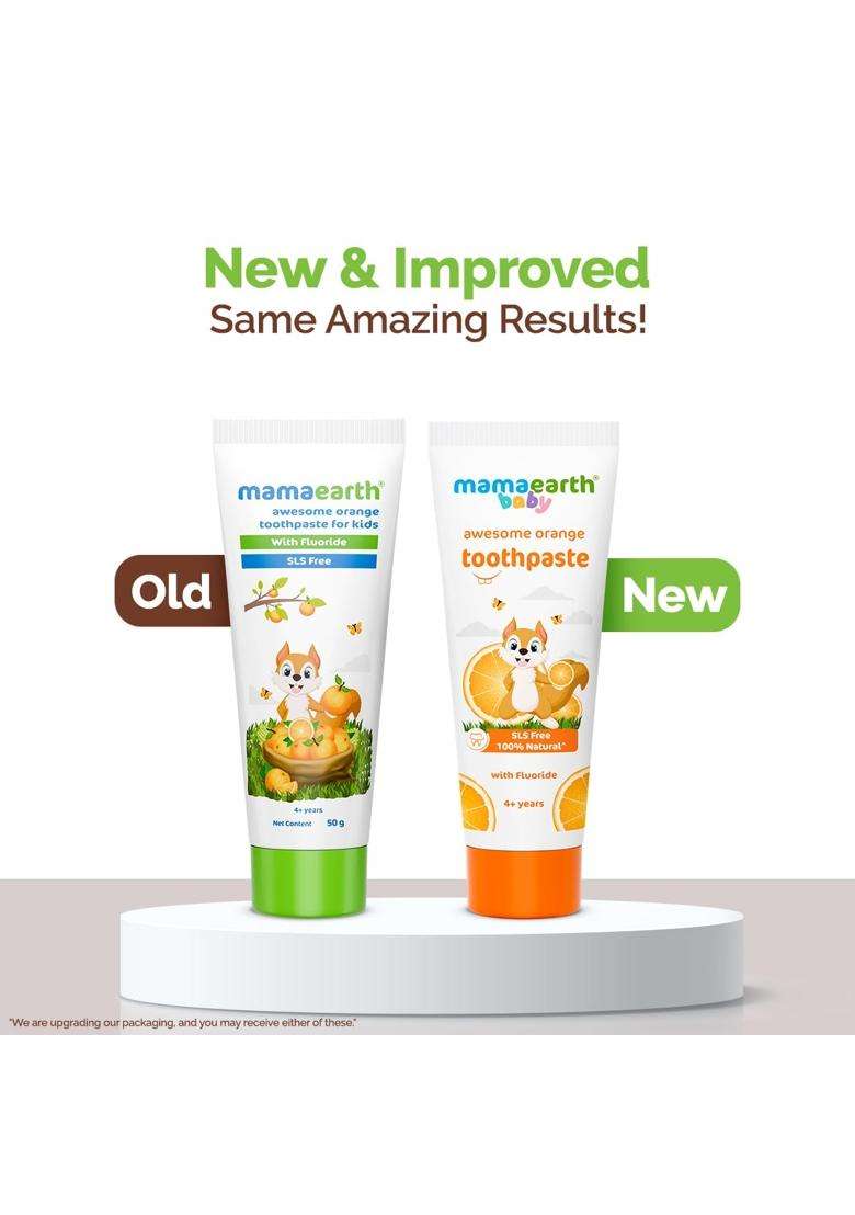 Mamaearth Natural Toothpaste For Cleanses Cavity,Plaque Repairing, Orange Flavour, SLS Free, With 750 Ppm Fluoride, 4+ Years, Plant Based with No - Indya