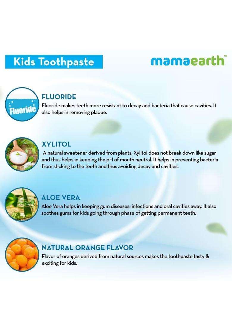 Mamaearth Natural Toothpaste For Cleanses Cavity,Plaque Repairing, Orange Flavour, SLS Free, With 750 Ppm Fluoride, 4+ Years, Plant Based with No - Indya