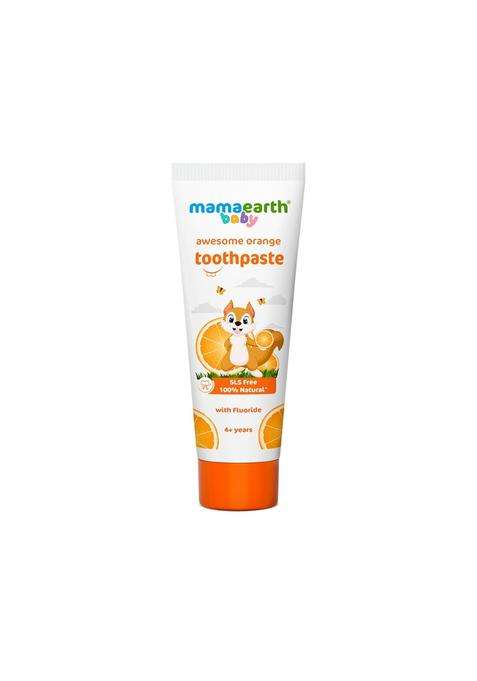 Mamaearth Natural Toothpaste For Cleanses Cavity,Plaque Repairing, Orange Flavour, SLS Free, With 750 Ppm Fluoride, 4+ Years, Plant Based with No