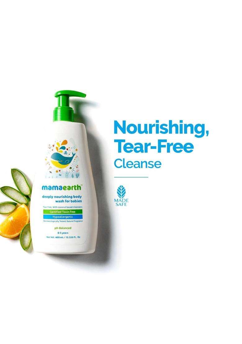Mamaearth Deeply Nourishing Body Wash For Babies 400 ml | pH5.5 | Infused with Coconut Oil, Orange Essential Oil & Aloe Vera Extract - Indya