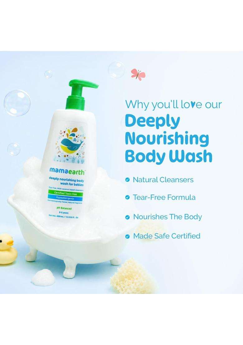 Mamaearth Deeply Nourishing Body Wash For Babies 400 ml | pH5.5 | Infused with Coconut Oil, Orange Essential Oil & Aloe Vera Extract - Indya