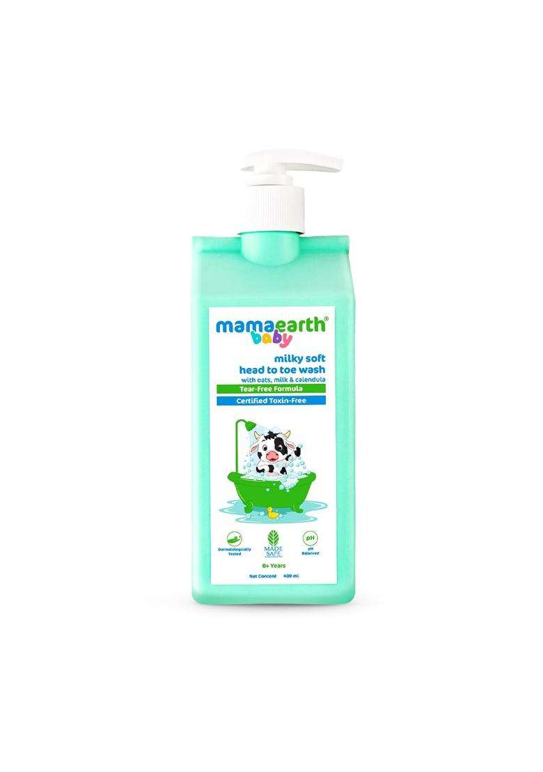 Mamaearth Milky Soft Head to Toe Wash With Oats, Milk, and Calendula for Babies 400 ml | pH 5.5 | 2-in-1 Tear-Free Body Wash & Shampoo - Indya