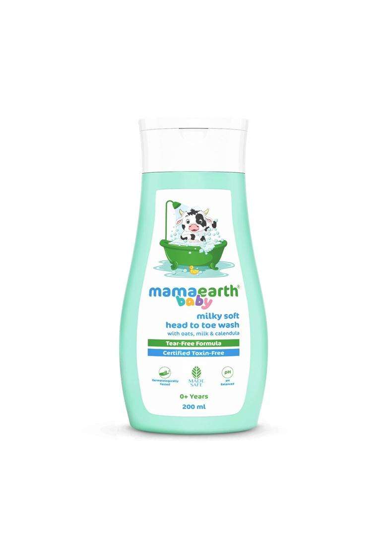Mamaearth Milky Soft Head to Toe Wash With Oats, Milk, and Calendula for Babies- 200 ml | 2-in-1 Tear-Free Body Wash & Shampoo | Travel-friendly Pack - Indya