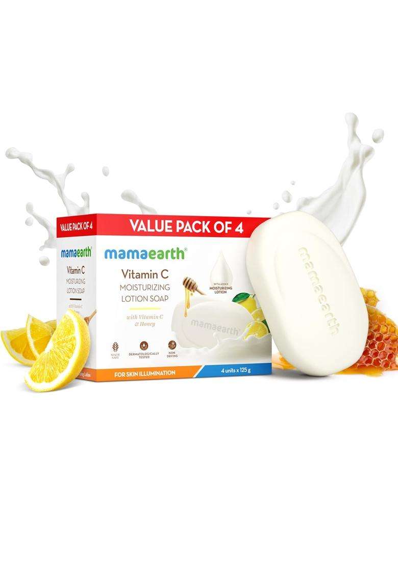 Mamaearth Vitamin C Moisturizing Lotion Soap(Value 125 g X 4 Units (Pack of 4) | Deeply Cleanses | Moisturizing Bathing Bar | Brightens Skin - Indya