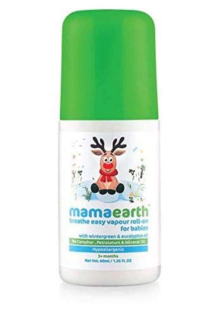 Mamaearth Natural Breathe Easy Vapour Roll-on for Cold & Nasal Congestion, with Wintergreen & Eucalyptus Oil. - Indya